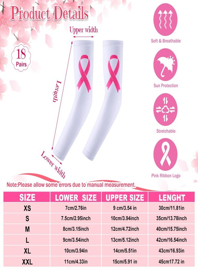 Zhehao 18 Pairs Breast Cancer Awareness Sleeves Pink Ribbon Arm Sleeves Compression Sports Cooling Arm Sleeves for Women(White, Large) - Image 2